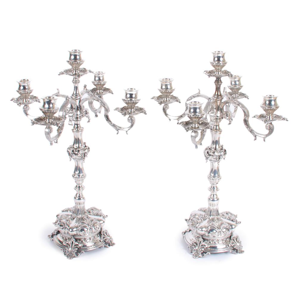 Appraisal: PAIR ITALY STERLING SILVER LIGHT ROCOCO CANDELABRA MARKED ITALY ST