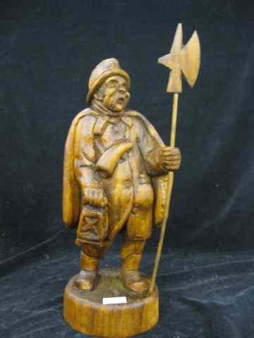 Appraisal: Carved Wooden Statue of a Night Watchman '' tall probably