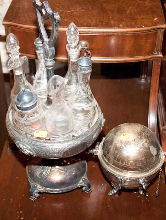 Appraisal: Victorian silver-plated and glass six-piece cruet stand and a silver-plated