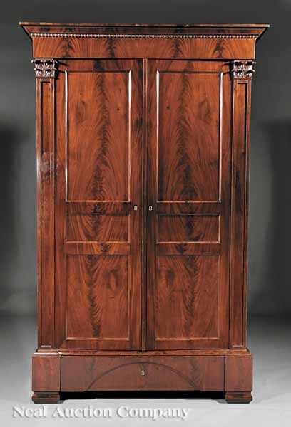 Appraisal: An American Classical Mahogany Wardrobe early th c cornice with