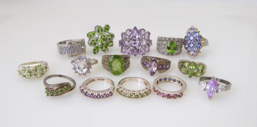 Appraisal: Fifteen sterling silver rings with stones imitating kunzite purple spinel