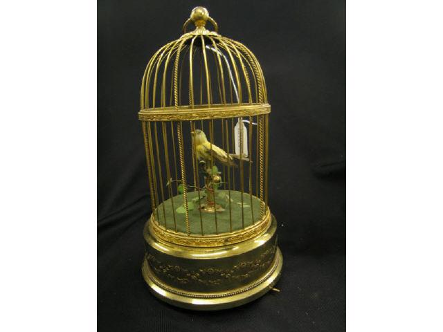 Appraisal: French Mechanical Bird Music Box feathered friend in cage tall