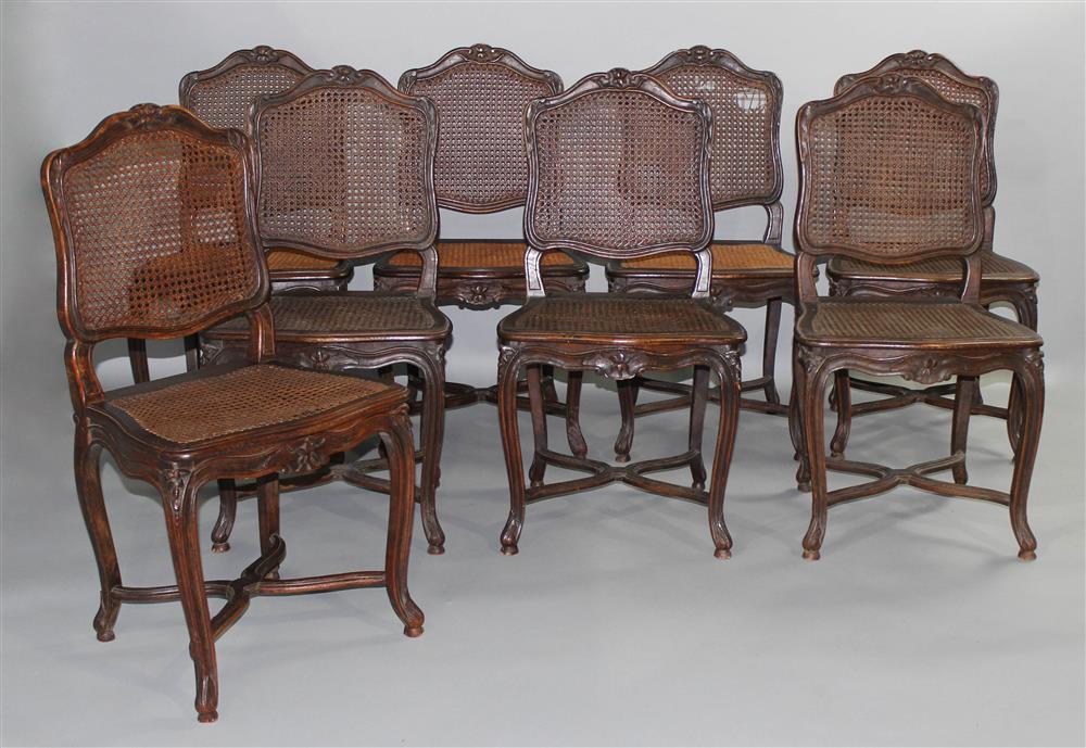 Appraisal: SET OF TEN LOUIS XV STYLE BEECHWOOD CANED DINING CHAIRS