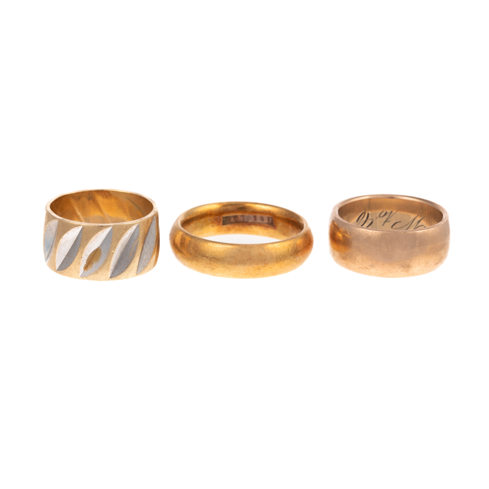 Appraisal: A TRIO OF VINTAGE GOLD BANDS IN K K Two