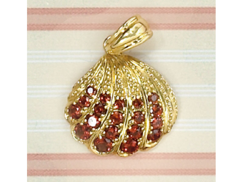 Appraisal: GARNET PENDANT k yellow gold fan design set with twenty