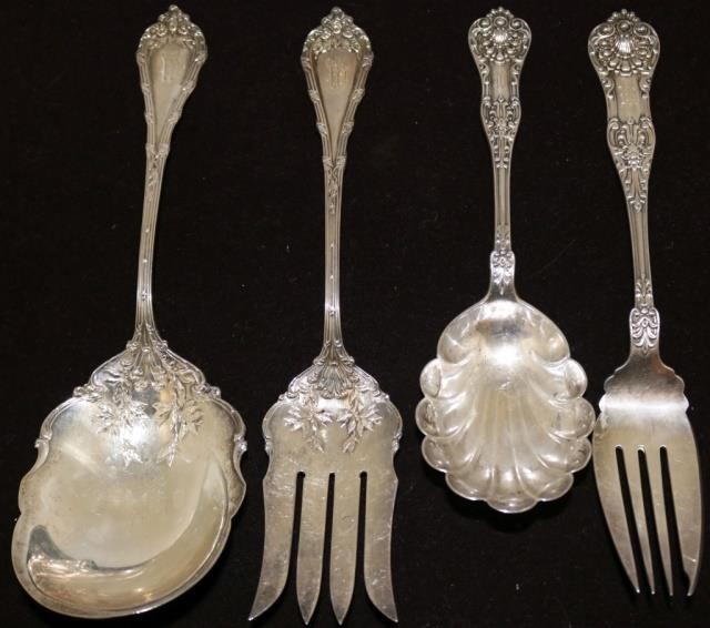 Appraisal: PAIRS OF STERLING SILVER SERVING FORKS ANDSPOONS ONE IS KING