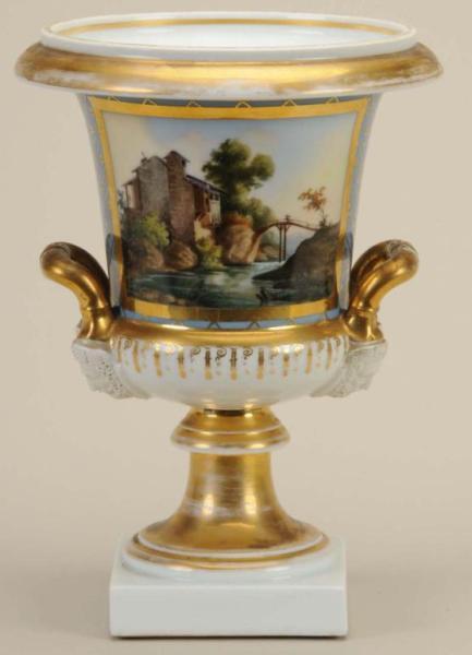 Appraisal: Large Paris Porcelain Campagna Urn Description Circa With hand-painted landscape