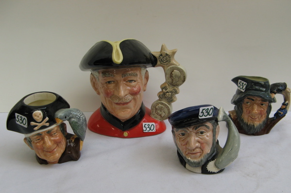 Appraisal: FOUR ROYAL DOULTON CHARACTER MUGS One is Chelsea Pensioner D