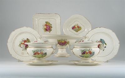 Appraisal: A creamware dessert service decorated with colourful vignettes of fruit