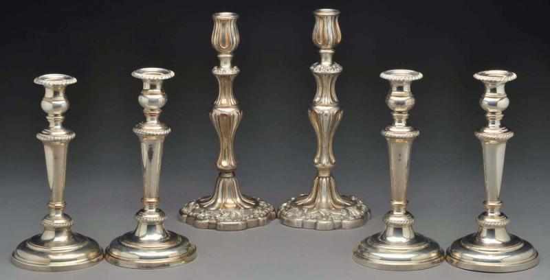 Appraisal: A Set of Four Old Sheffield Plate Candlesticks English thC