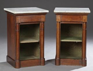 Appraisal: Pair of Empire Carved Walnut Marble Top Nightstand Pair of