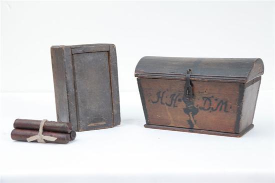 Appraisal: TWO EARLY BOXES Includes a pine dometop box with canted