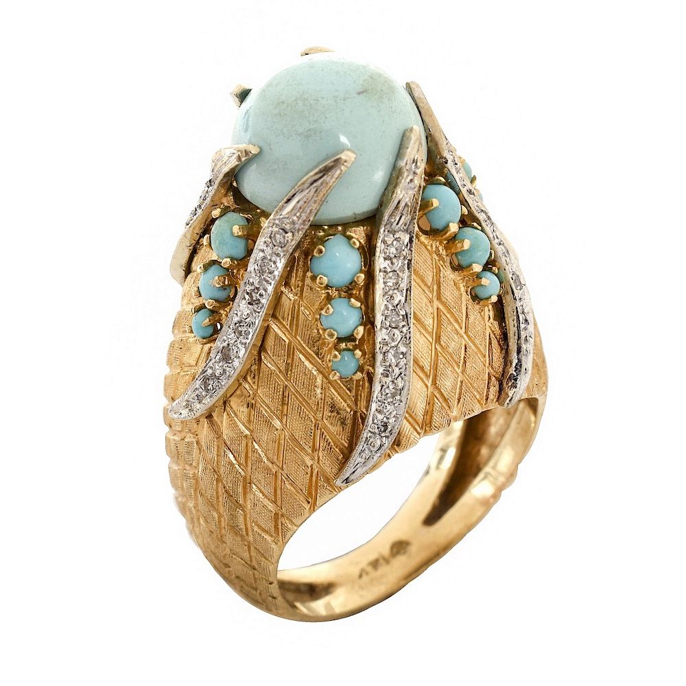 Appraisal: Vintage Turquoise Diamond and K Ring Vintage Turquoise Pave Set