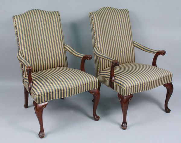 Appraisal: Pair of th Century Queen Ann mahogany arm chairs h