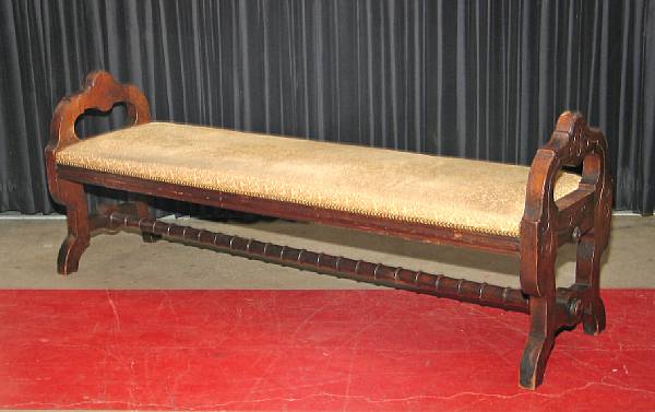 Appraisal: A Renaissance Revival walnut long bench second half th century