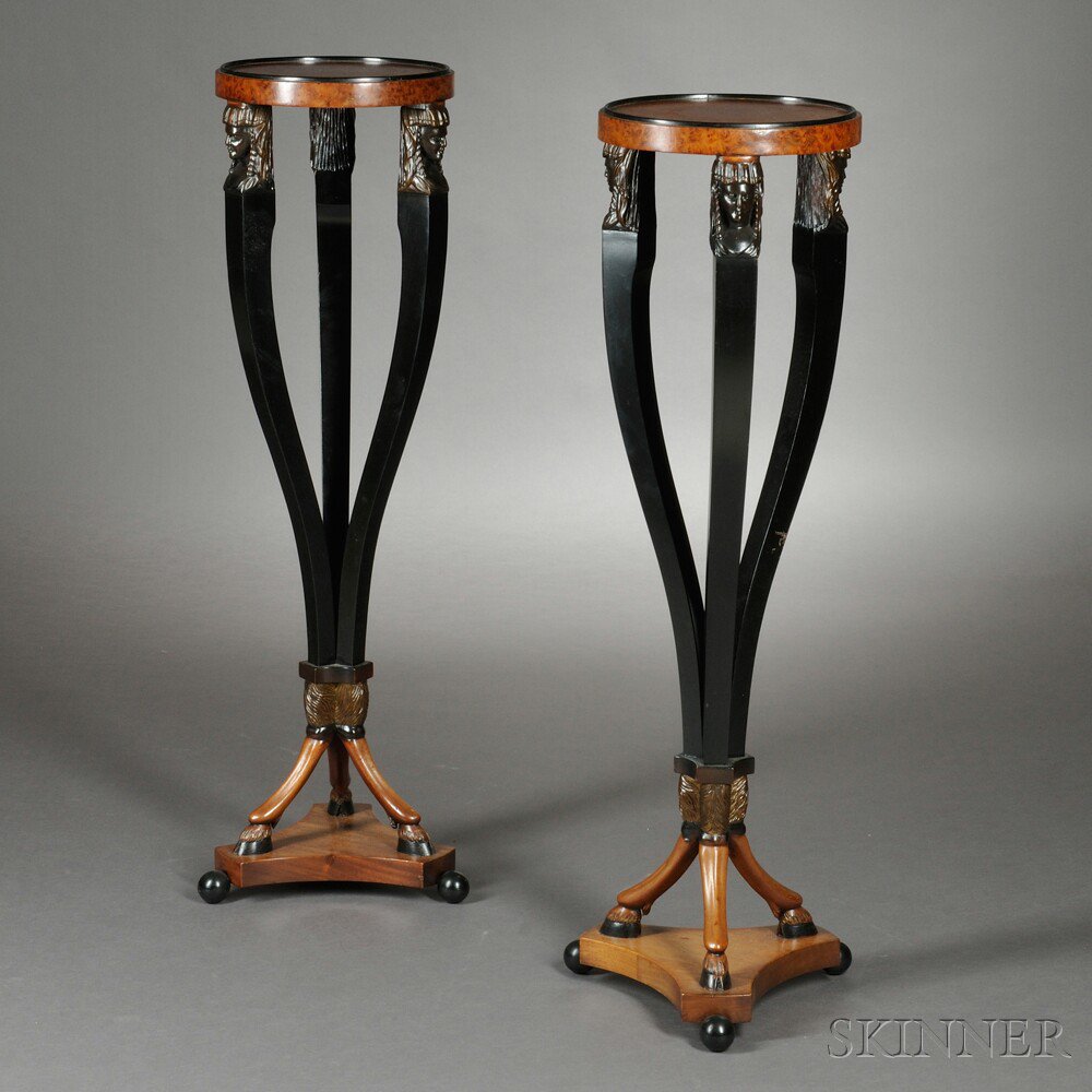 Appraisal: Pair of Ebonized and Burl Plant Stands each with three