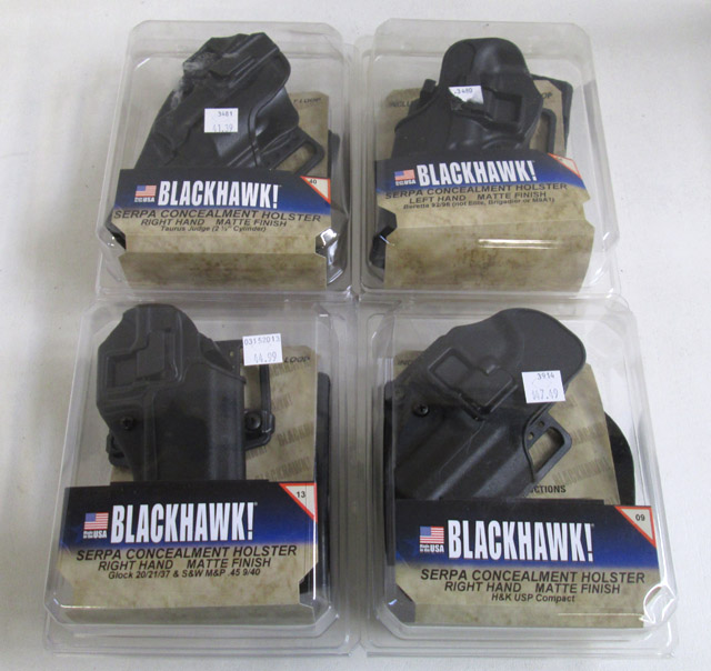 Appraisal: NINE BLACKHAWK PISTOL HOLSTERS in sizes left hand right hand