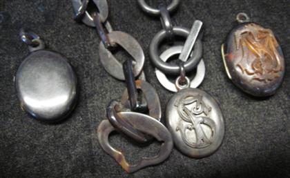 Appraisal: Group of misc tortoiseshell jewelry piecesConsisting of three locket pendants