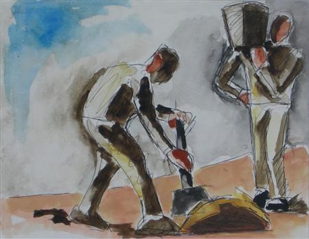 Appraisal: JOSEPH HERMAN BRITISH - AT WORK Watercolour pen and ink