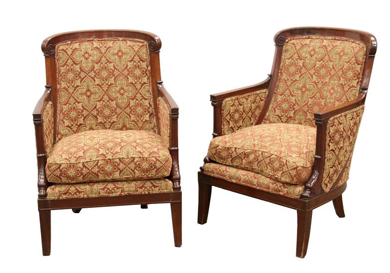 Appraisal: Pair French Empire style carved mahogany bergeres late th early