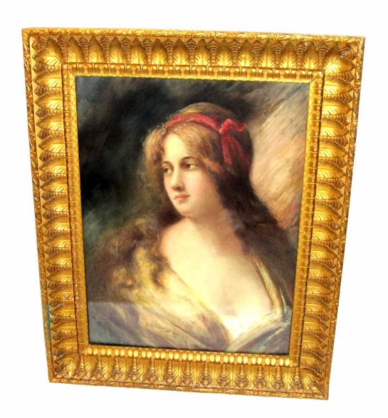 Appraisal: Portrait by A Polidori Watercolor portrait in a Nouveau style