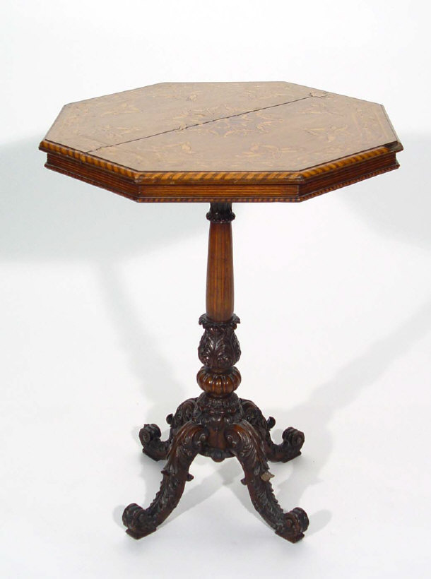 Appraisal: Victorian octagonal rosewood tripod table the top with inlaid floral