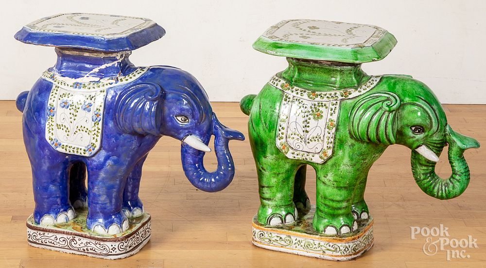 Appraisal: Two Chinese glazed redware elephant garden seats Two Chinese glazed