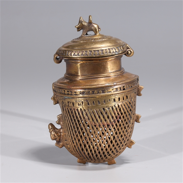 Appraisal: Gilded antique Indian incense burner with a small cow finial