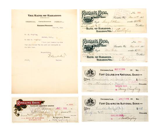 Appraisal: Sale Lot CIRCUS RINGLING BROTHERS Collection of five signed checks