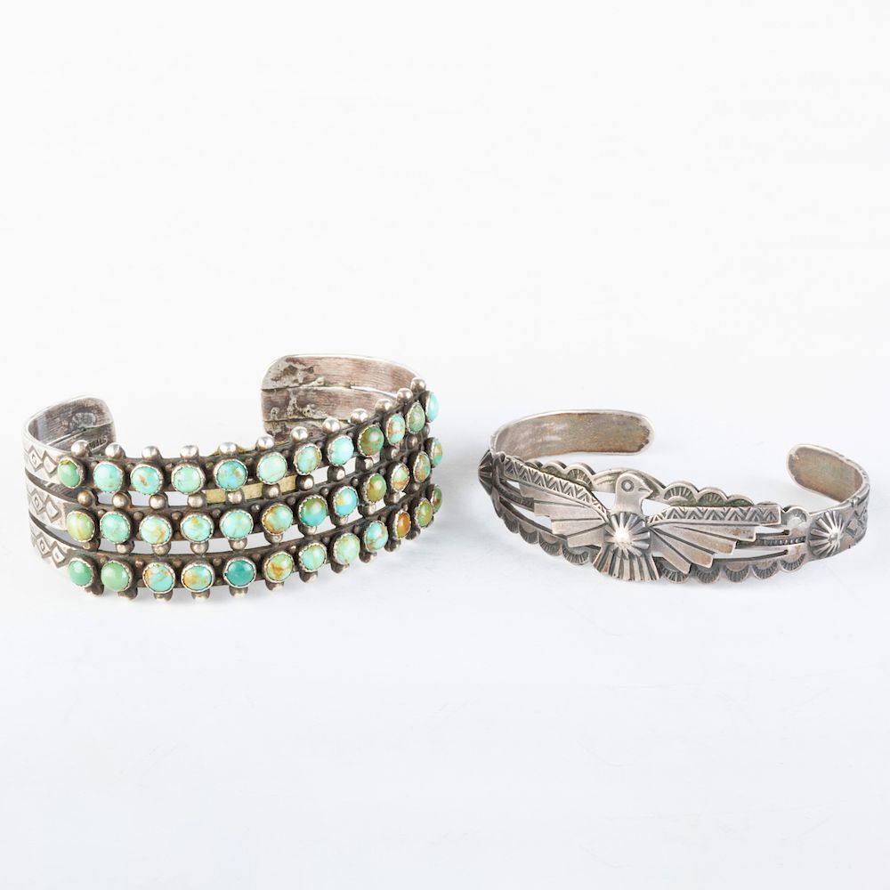 Appraisal: Navajo Silver and Turquoise Cuff Bracelet and a Small Navajo