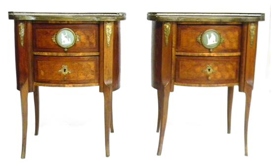 Appraisal: Pair French Louis XV style two-drawer stands c each raised