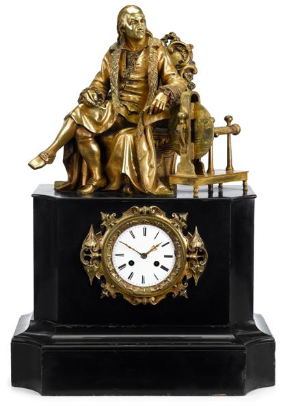 Appraisal: Bronze and slate figural mantle clock france third quarter th