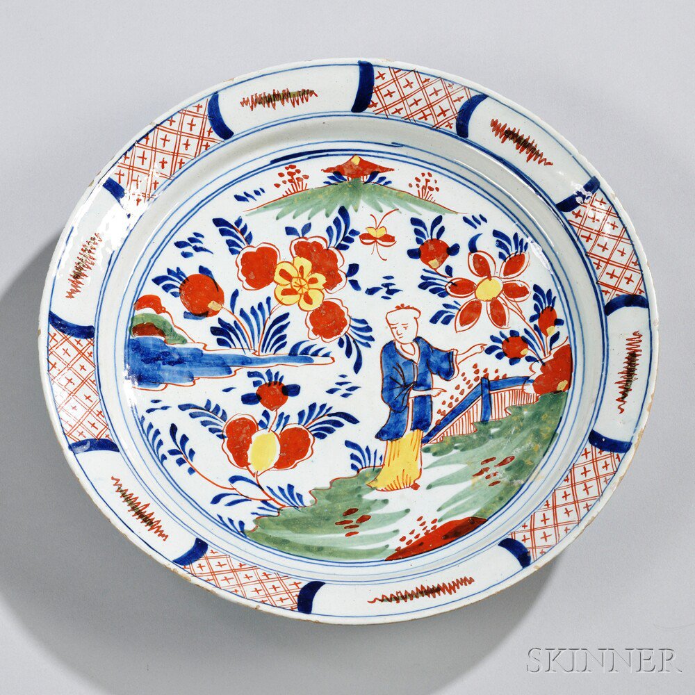 Appraisal: Dutch Delftware Polychrome Decorated Chinoiserie Charger Holland mid- th century