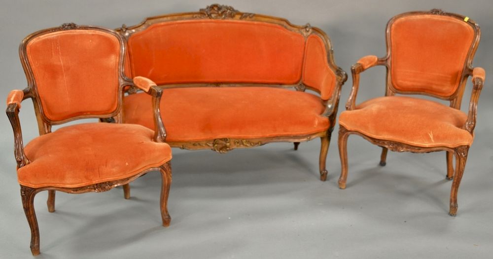 Appraisal: Three piece lot to include Louis XV style loveseat lg