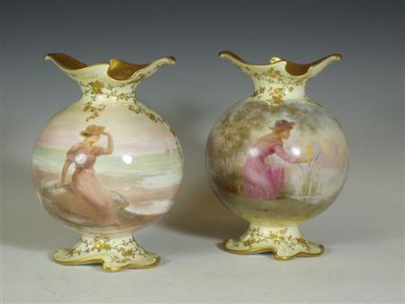 Appraisal: Two similar Doulton Burslem ovoid painted vases one painted with