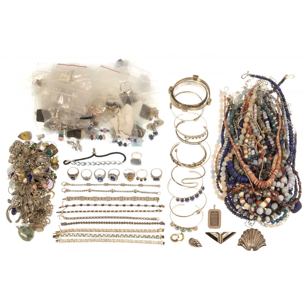 Appraisal: STERLING SILVER AND SEMI-PRECIOUS GEMSTONE JEWELRY ASSORTMENTApproximately pounds of necklaces