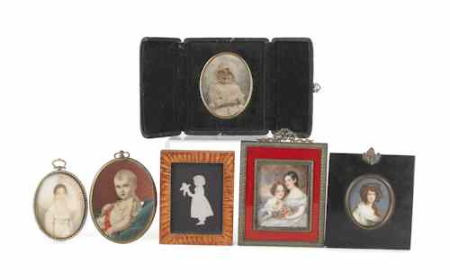 Appraisal: Five miniature painted portraits th early th c largest -