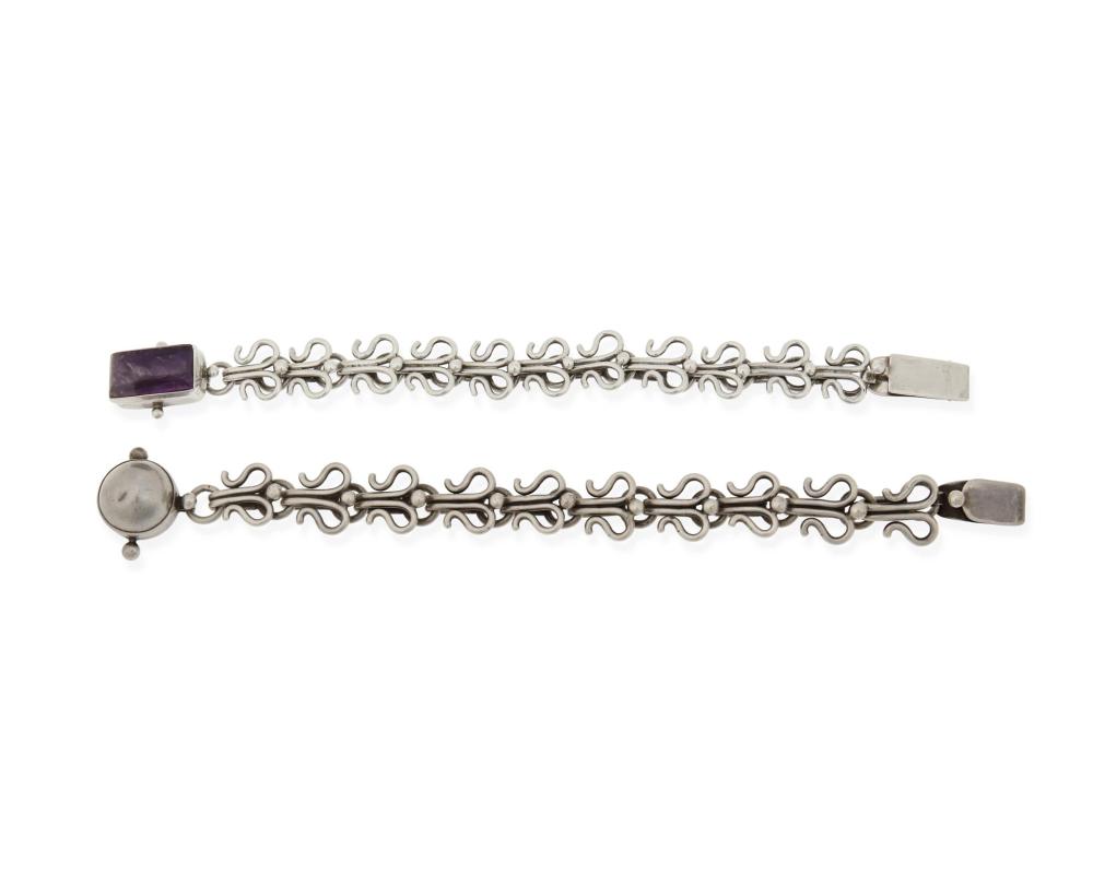 Appraisal: Hector Aguilar - Mexican Two silver link bracelets circa -