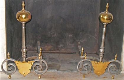 Appraisal: Pair of steel and brass andirons th century