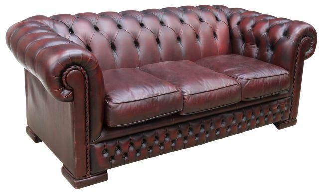 Appraisal: English Chesterfield sofa late th c in oxblood leather upholstery