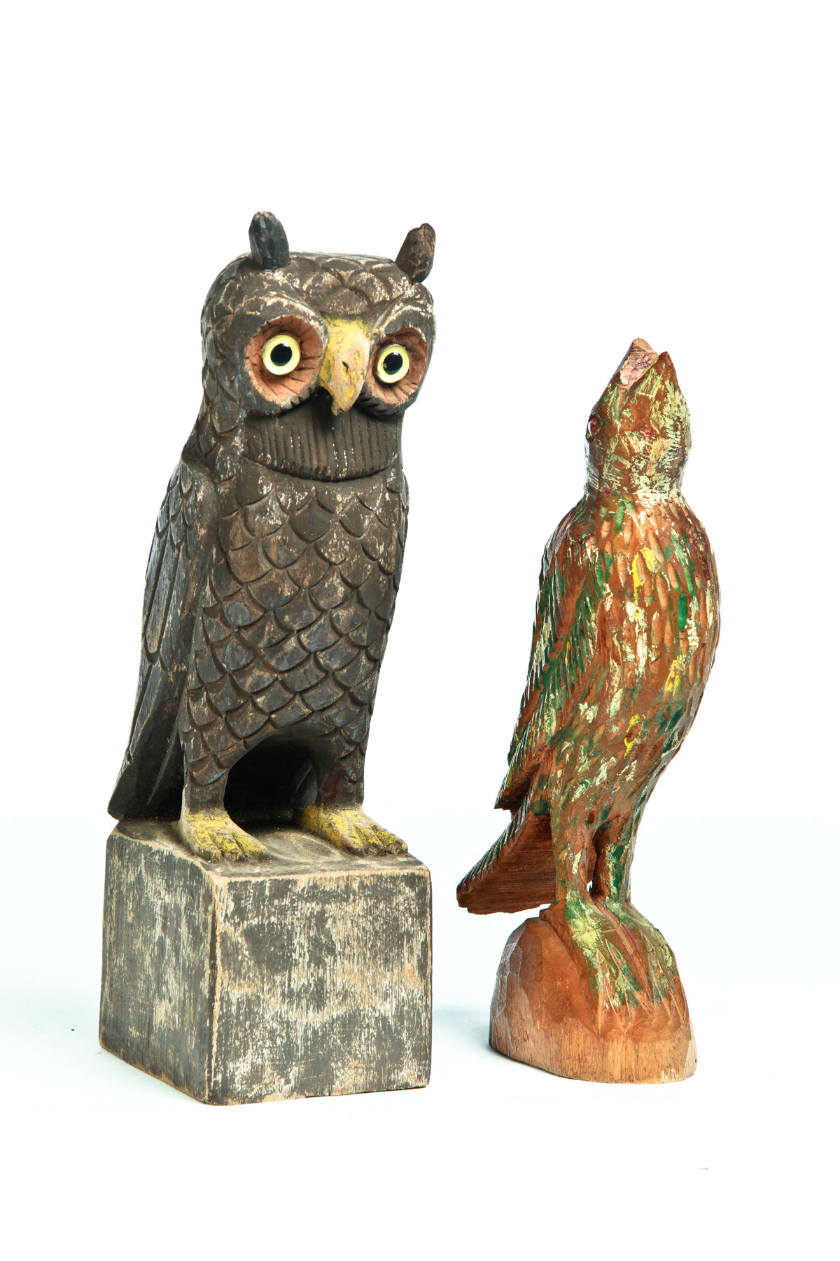 Appraisal: TWO AMERICAN FOLK ART BIRD CARVINGS Late th- th century