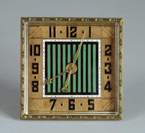 Appraisal: ENAMEL AND BRASS DESK CLOCK Square brass case has a