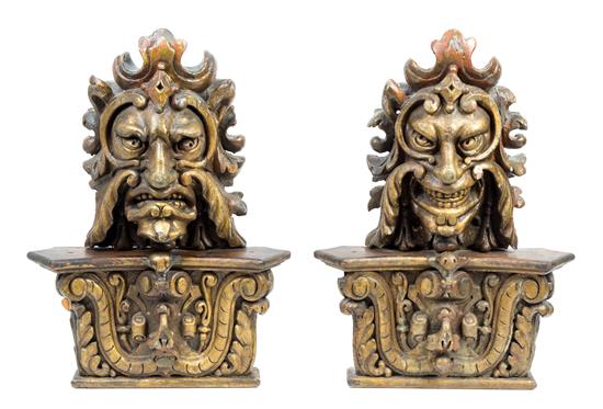 Appraisal: Sale Lot A Pair of Continental Giltwood Grotesque Masks th