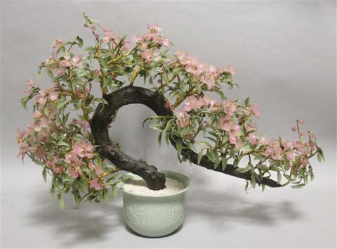 Appraisal: LARGE JADE BONSAI TREE Fashioned as a flowering cherry bonsai