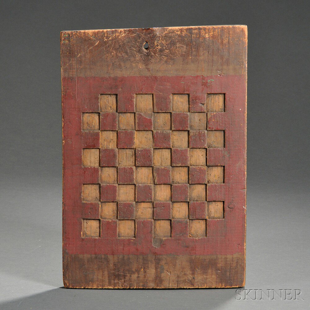 Appraisal: Red-painted Pine Checkerboard probably New England early th century the