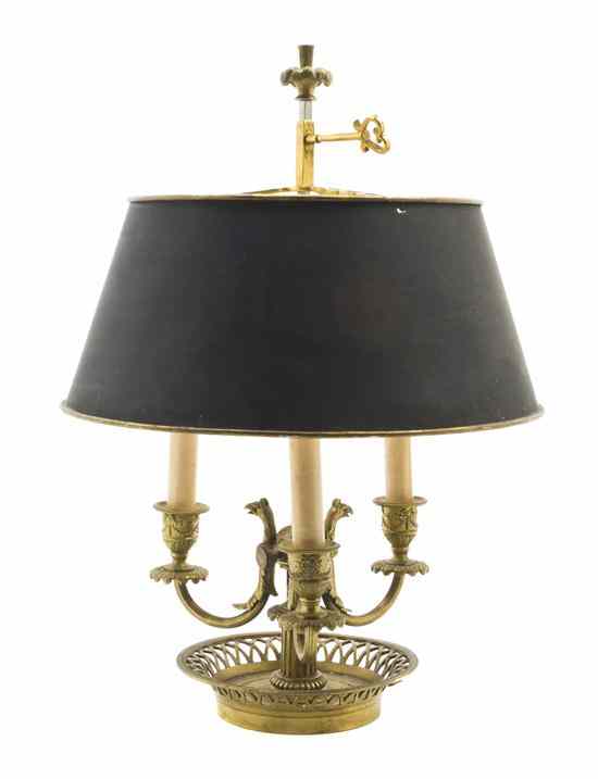 Appraisal: An Empire Style Bouillotte Lamp having a conical tole shade