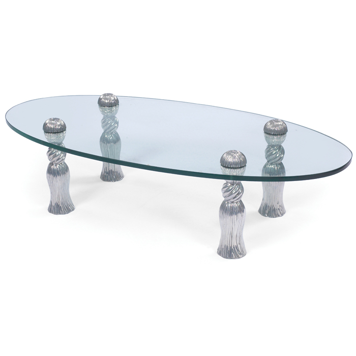 Appraisal: Arthur Court coffee table by Arthur Court USA elliptical glass