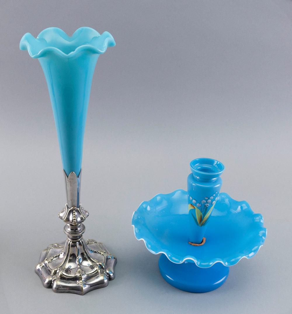 Appraisal: TWO PIECES OF FRENCH BLUE OPALINE GLASS LATE TH CENTURYTWO