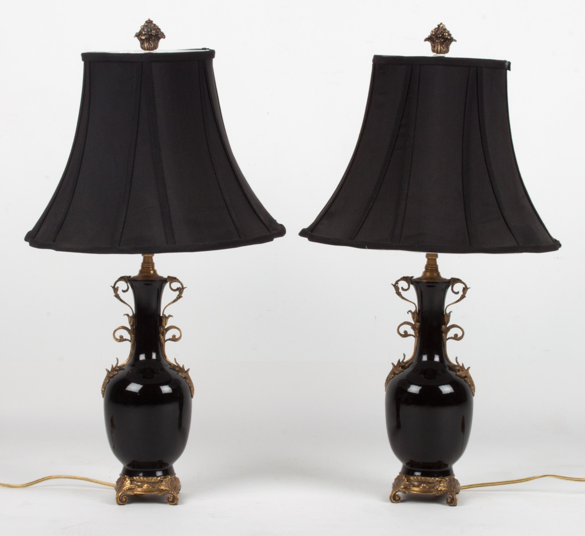 Appraisal: Pair of Famille Noir porcelain bottle lamps each lamp with