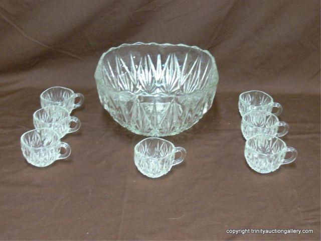 Appraisal: Diamond Pattern Pressed Glass Punch Bowl Set - includes a